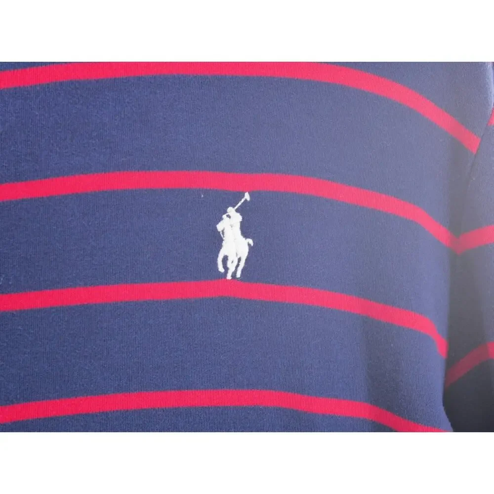 Polo Ralph Lauren Men's XL Navy Red Striped Long Sleeve Polo Shirt Classic